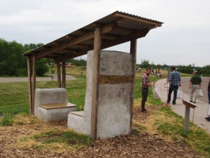finished straw-bale bench